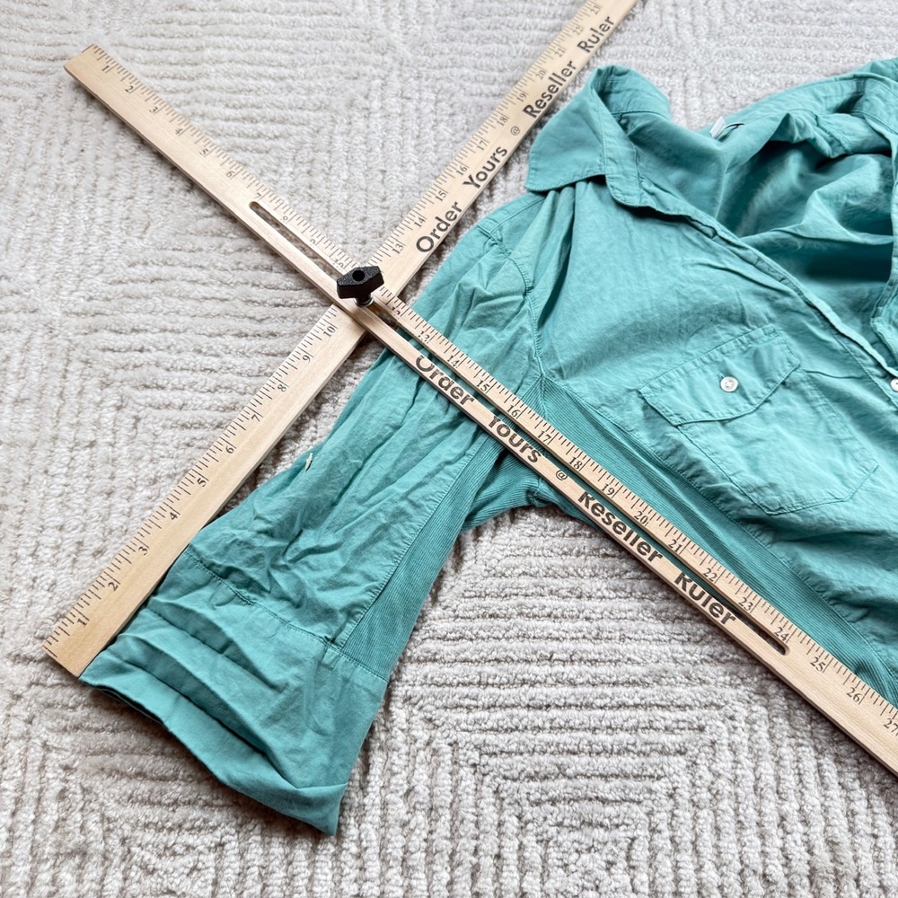 Standard James Perse Button Shirt Women's 4 Teal Ribbed Panel Coastal Beachy - Picture 8 of 9